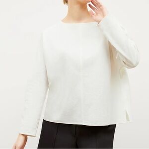 M.M. LAFLEUR The Wren Top Double Faced Linen Cotton Blend Ivory Crew Boxy Fit XL